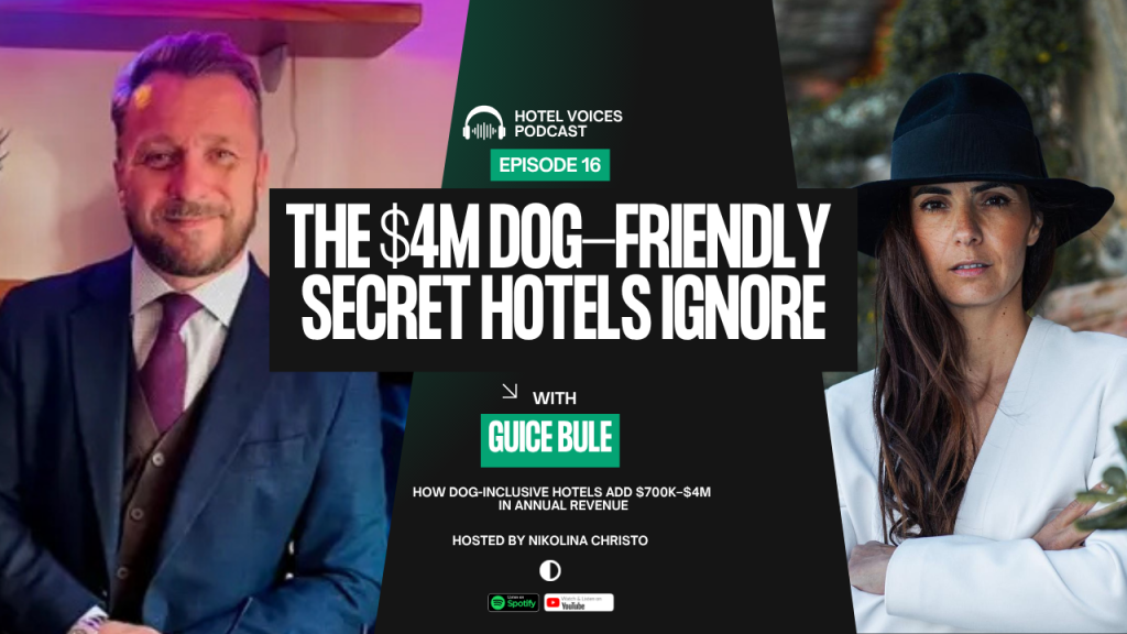“Hotel Voices Episode 16 with host Nikolina Christo and guest Guice Bule discussing the $4M dog-friendly hotel opportunity.”